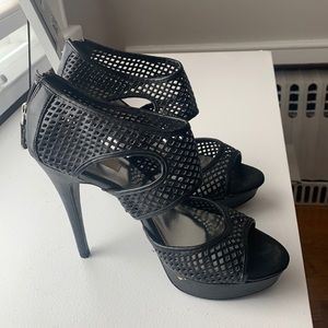 Black strap stiletto heels